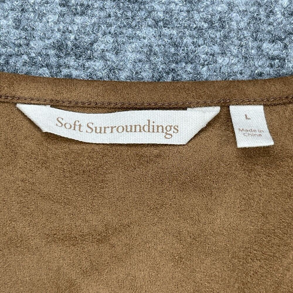 Soft Surroundings Faux Suede Cardigan Womens Large Boho Sequined Fringed Cuffs - Picture 6 of 10